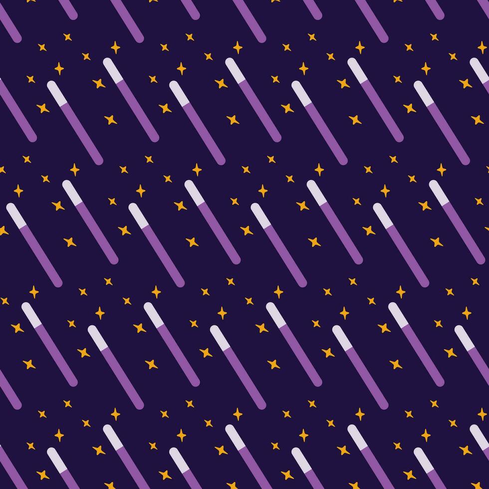 nahtlos Muster von Magie Zauberstäbe mit dekorativ Sterne im modisch violett. abstrakt Hintergrund Textur vektor