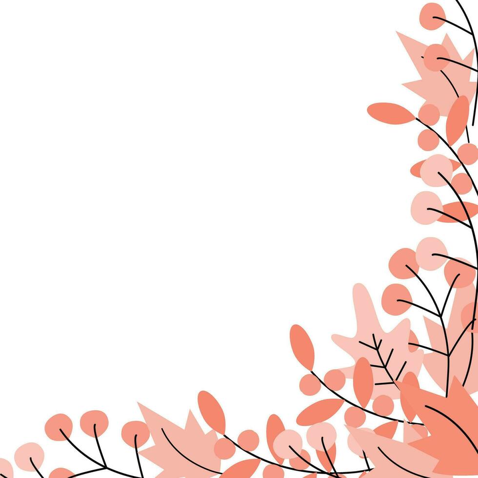 Ecke Rahmen von abstrakt Geäst und Zweige mit Beeren und Blätter im modisch einfarbig Pfirsich Flaum vektor