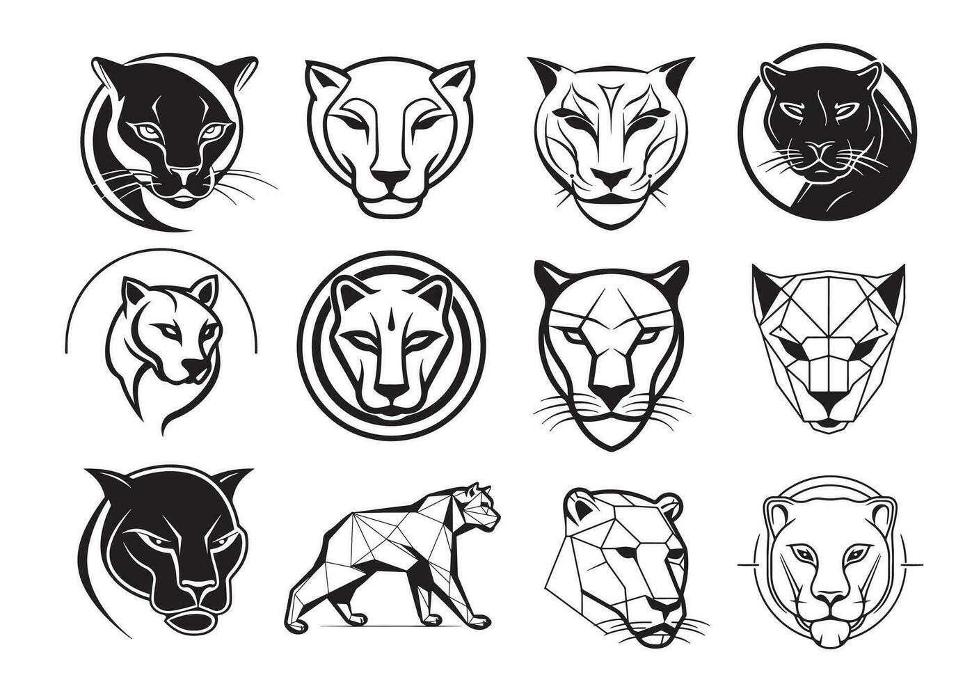 einstellen von Logo Panther Porträt Hand gezeichnet skizzieren Vektor Illustration, wild Tiere