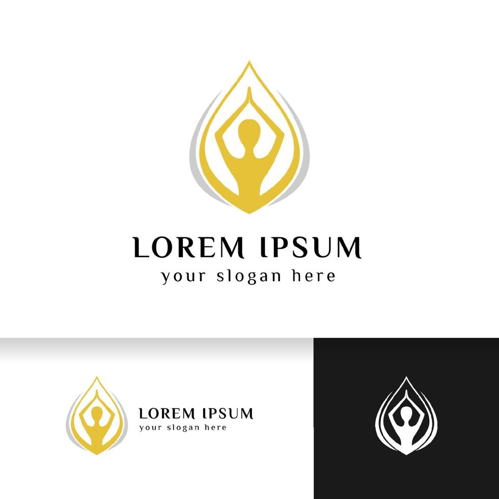 yoga logotyp design lager. mänsklig meditation i lotusblomma vektorillustration vektor