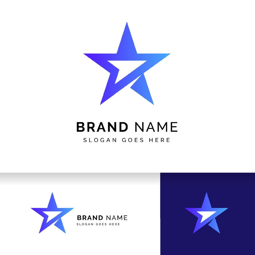 stjärna logotyp design tecken med pil symbol i mitten. stjärna vektor ikon