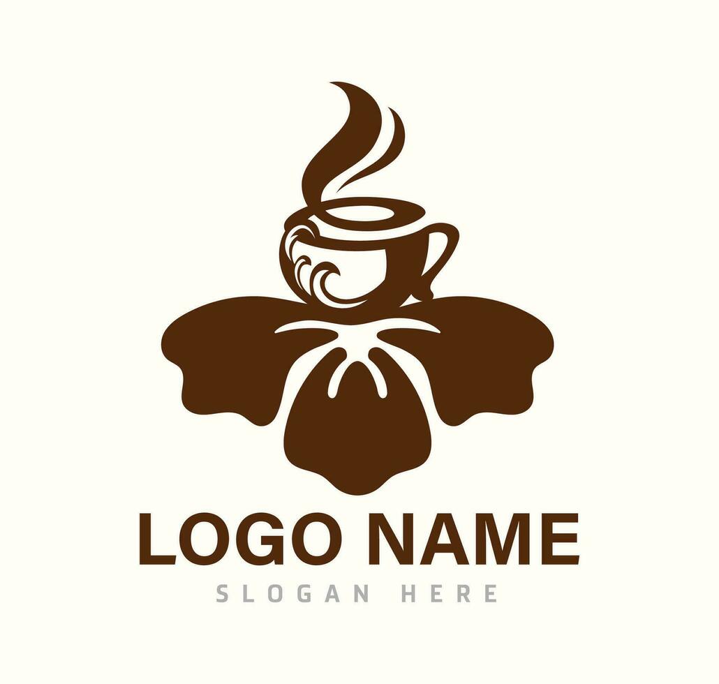 Ozean Kaffee Tasse mit Blume Ornament Vektor Logo Illustration