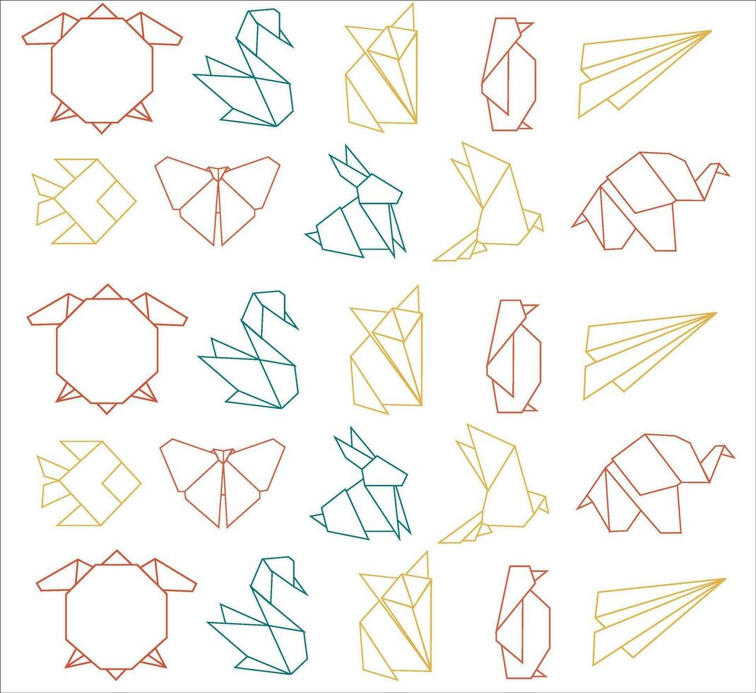 origami djur vektor illustration. djur- origami papper. papper konst illustration. origami ikon uppsättning mönster