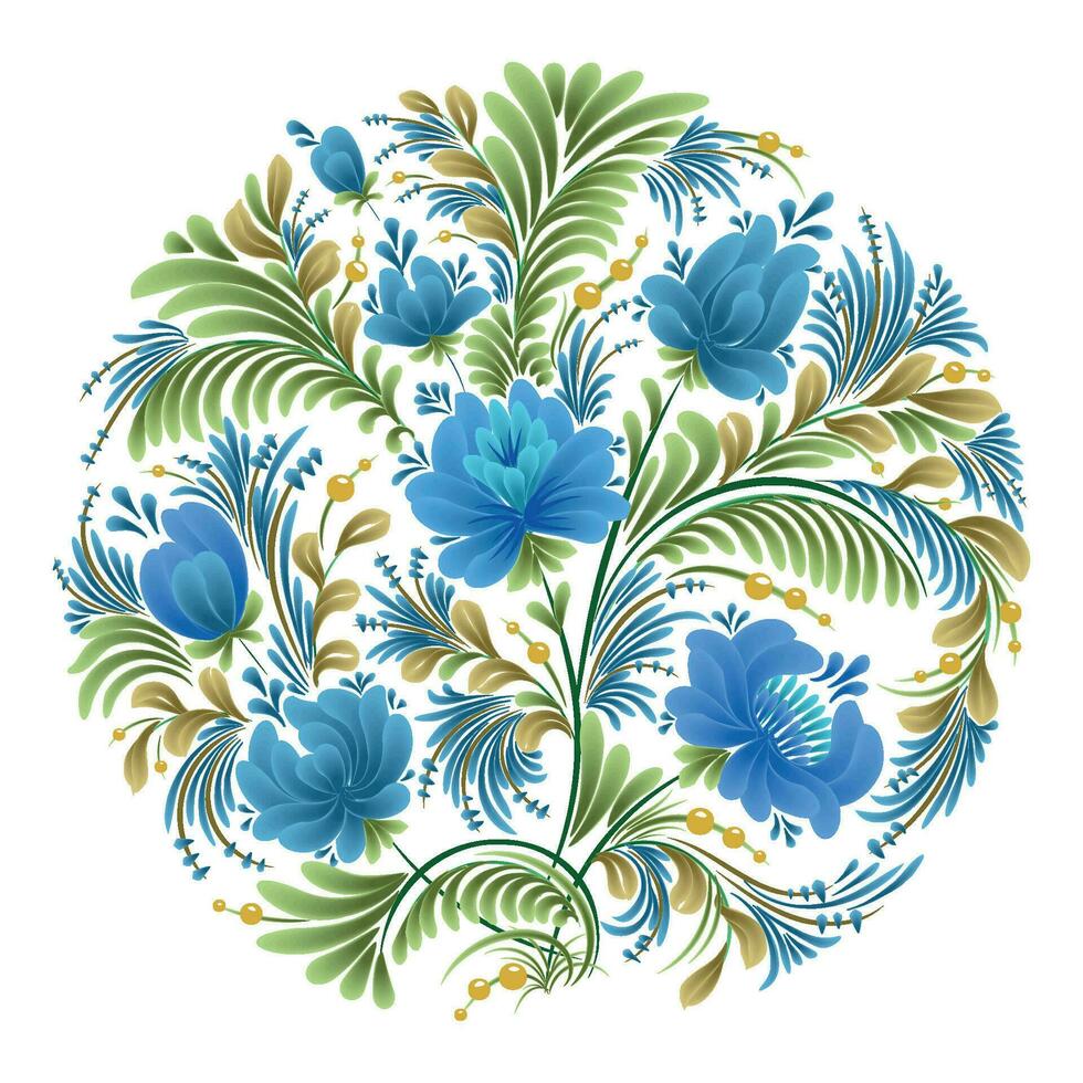 ritad för hand blommig målning isolerat blå blommor. ukrainska folk konst, traditionell dekorativ målning stil petrykivka. perfekt skriva ut för kort, dekor. vektor