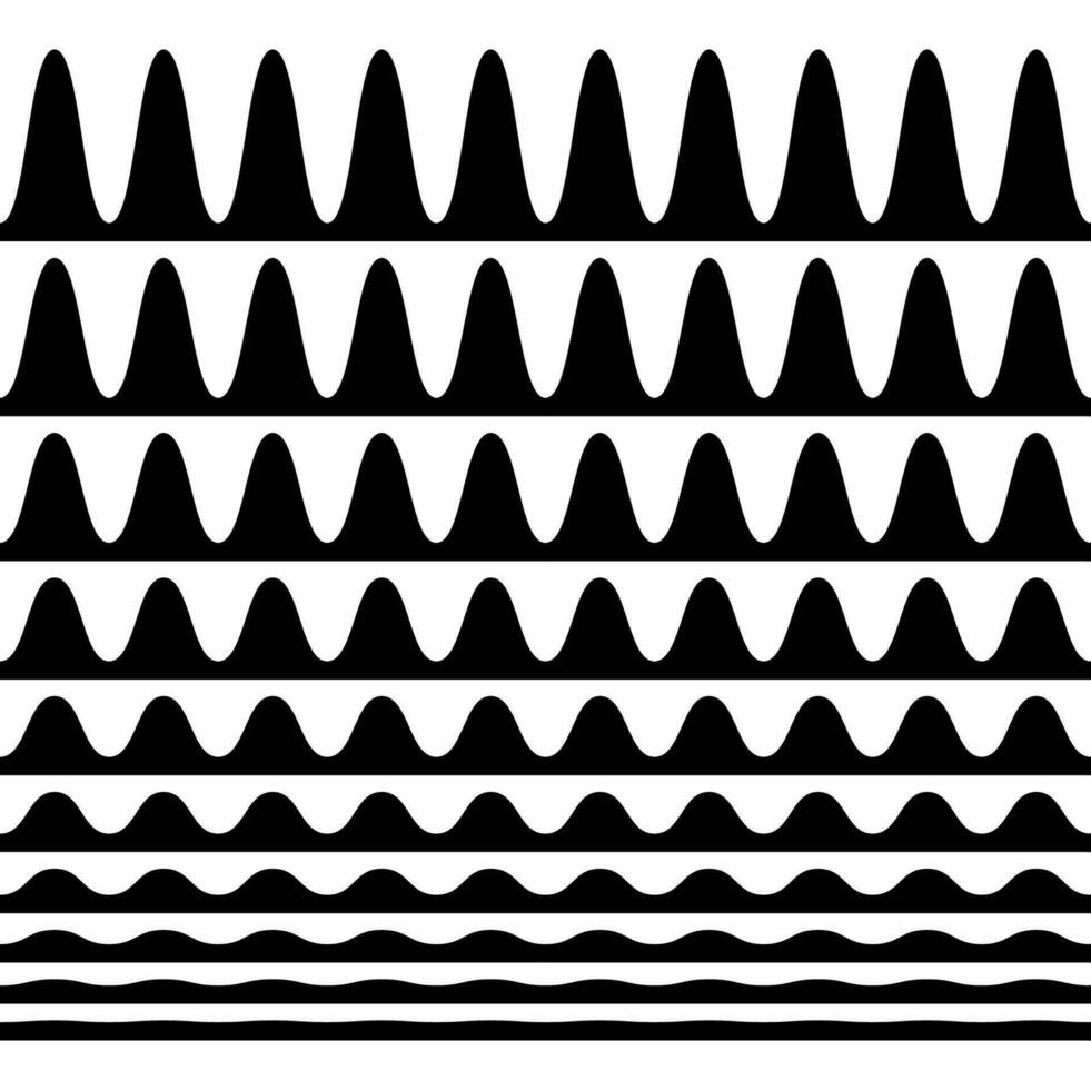 ein Sammlung von wellig Zickzack- horizontal wackelig Linien, nahtlos Grenzen, und glatt und eckig Grafik Design Elemente einstellen auf ein Weiß Hintergrund. vektor