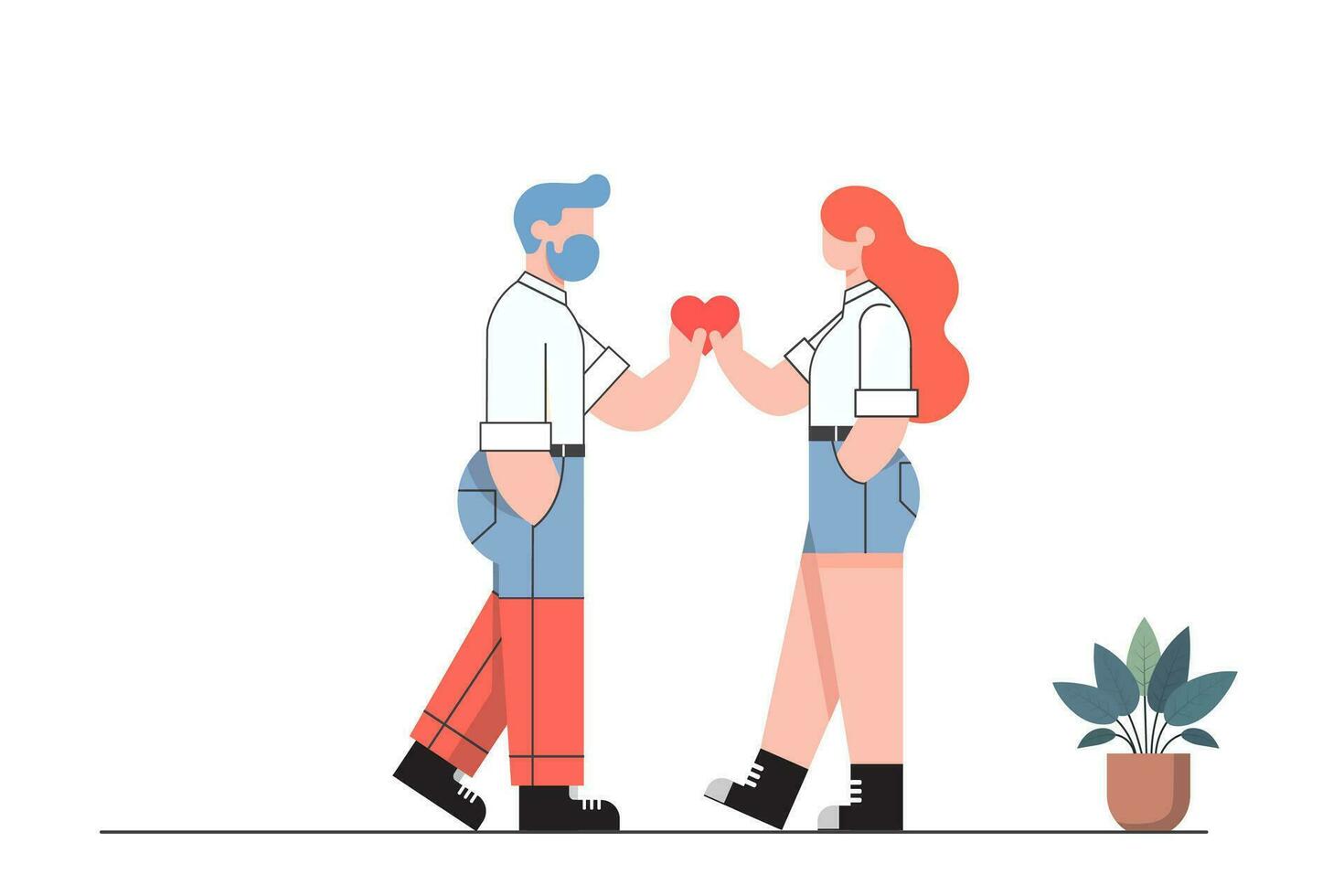 Liebe Paar hat ein gut Beziehung, Mann und Frau halten ein rot Herz Form, minimalistisch Paar Konzept zum Valentinstag Tag und Liebe Tag ,Vektor Liebhaber Illustrationen. vektor