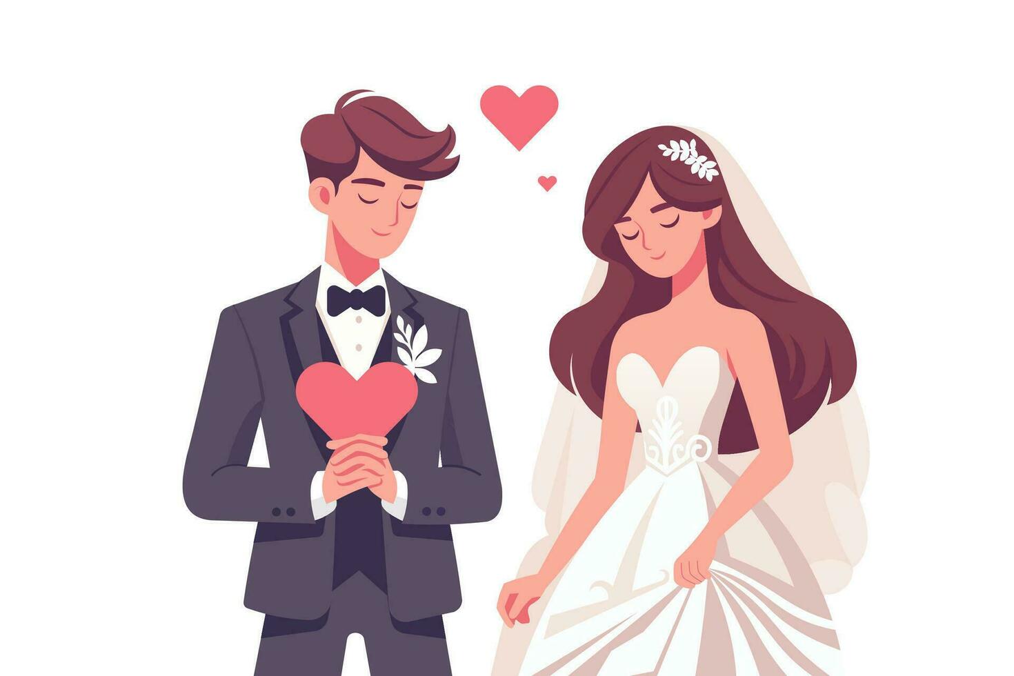 Braut und Bräutigam oder Mann und Ehefrau im Hochzeit Kleidung, Konzept von Paar verheiratet zum Valentinstag, Liebe Tag, oder Feier von Liebe, Vektor Liebhaber Illustrationen.