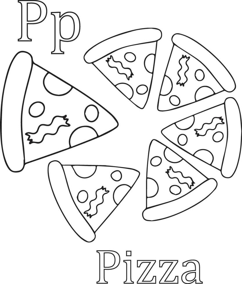 alfabet brev p för pizza färg sida för barn vektor