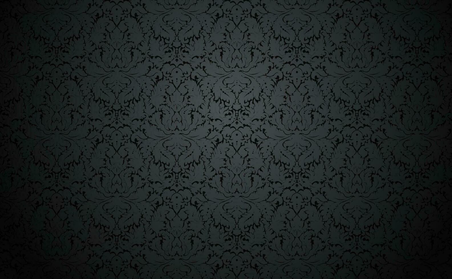 Vektor dunkel Damast Hintergrund Design. Jahrgang Hintergrund Muster mit grau Blumen- Elemente auf schwarz. . elegant Luxus Textur mit blass subtil Töne.