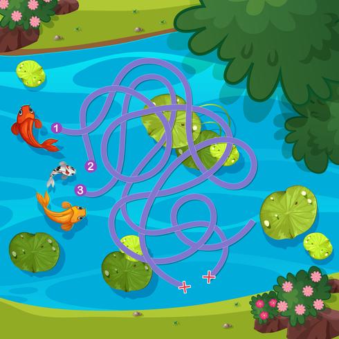 Fischen Sie in der Teichlabyrinth-Spielschablone vektor