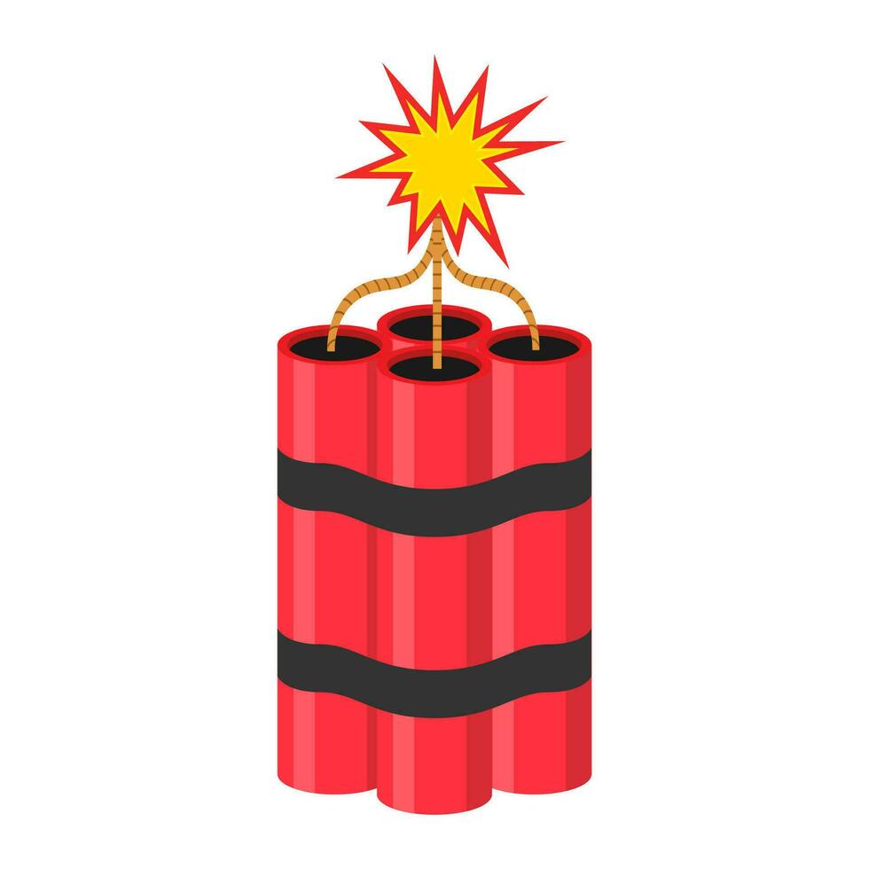 tnt Dynamit. Karikatur Bombe mit Verbrennung Docht und explosiv Zünder, rot Stock Bergbau sprengen Aufladung, zerstören Kracher Sicherung Verbrennung Kabel Vektor Illustration