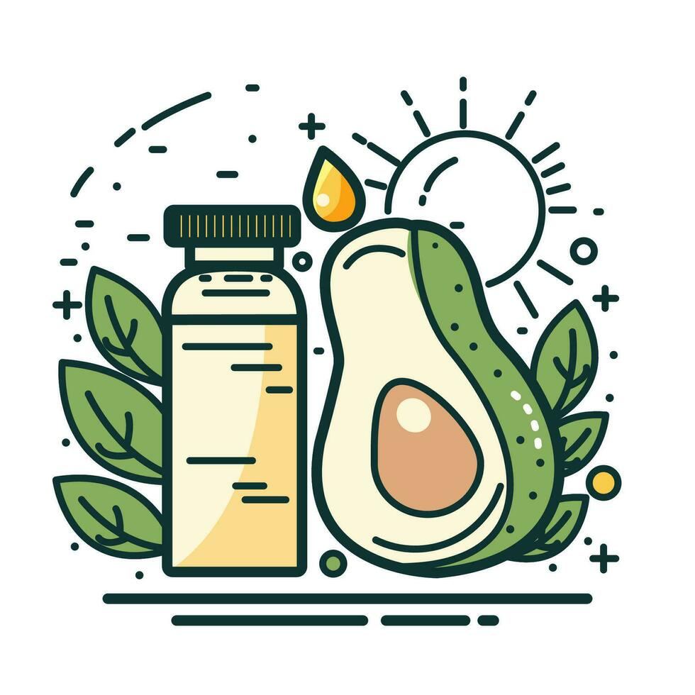 Avocado Öl eben Linie Symbol, Vektor Illustration auf Weiß Hintergrund. Ernährung und gesund Leben Stil Konzept.