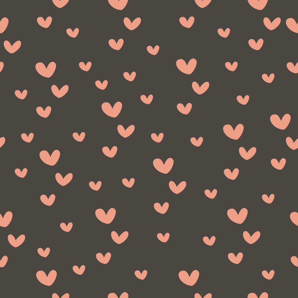 sömlös vektor mönster i minimalistisk stil. söt rosa hjärtan på en mörk brun bakgrund. hjärtans dag mönster
