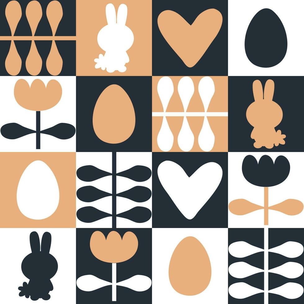 Ostern Muster mit Kaninchen, Eier und Tulpe Blumen. drucken zum Tischdecke, Textil- und Stoff. perfekt Oberfläche Design. vektor