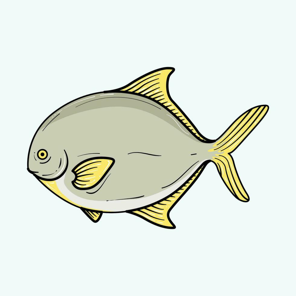 golden Pomfret Fisch Karikatur Illustration vektor