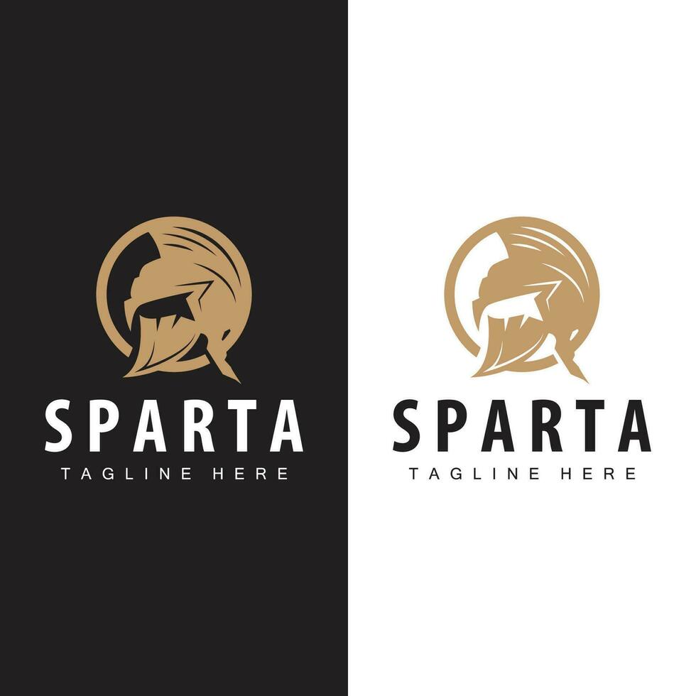 spartansk logotyp, barbar krigare bricka design enkel silhuett spartansk krig hjälm vektor