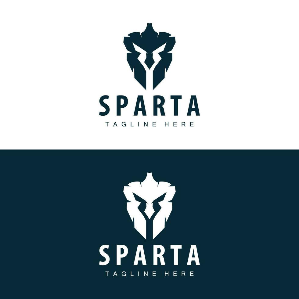 spartansk logotyp, barbar krigare bricka design enkel silhuett spartansk krig hjälm vektor