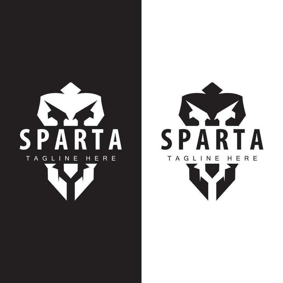 spartansk logotyp, barbar krigare bricka design enkel silhuett spartansk krig hjälm vektor