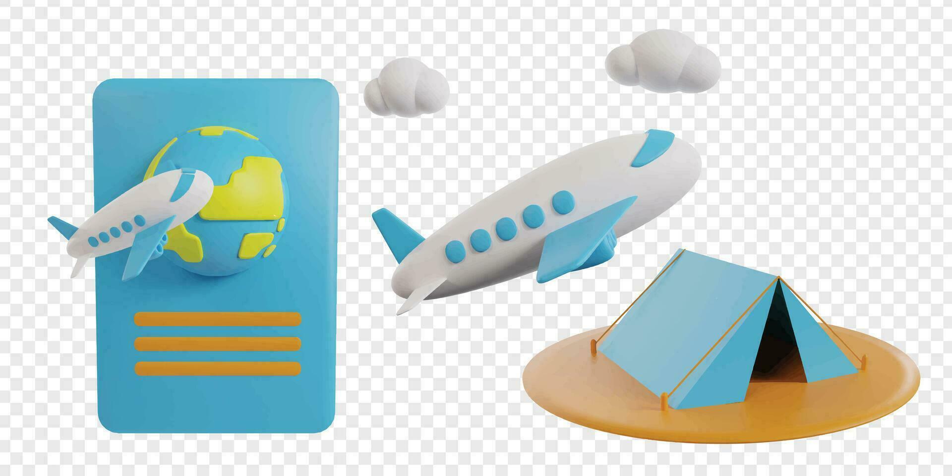 Reise Urlaub 3d Symbole machen Clip Art. vektor