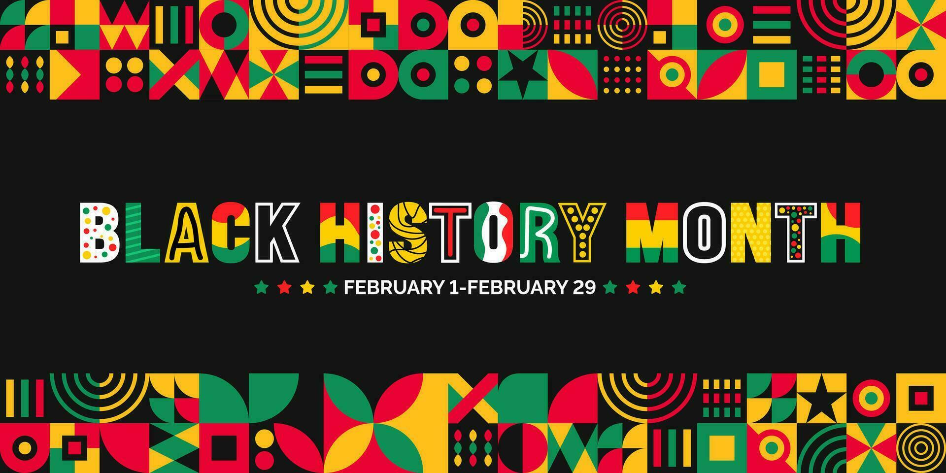 afrikansk amerikan svart historia månad färgrik text typografi med neo geometrisk sömlös mönster bakgrund. juni oberoende dag. kwanzaa. berömd februari i förenad stat och Kanada. vektor