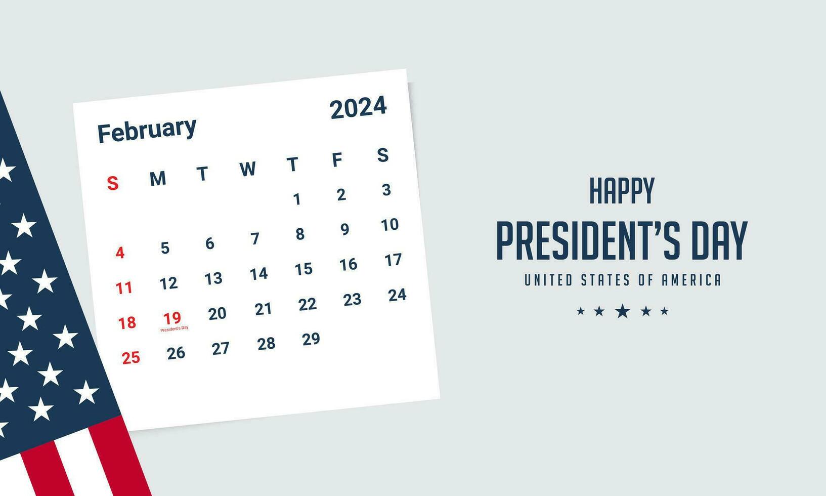 bakgrund design för presidentens dag med förenad stater flagga och februari 2024 kalender. vektor