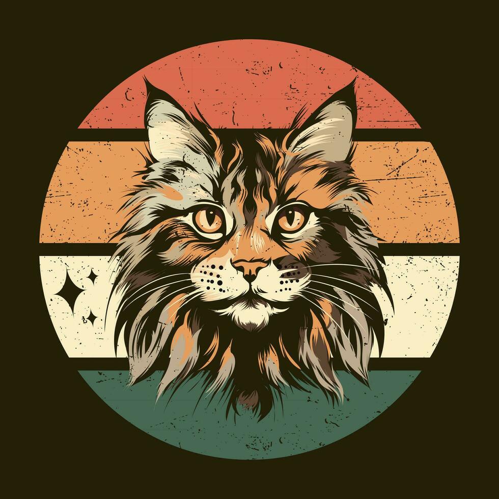 maine Coon katt ras retro stil tshirt design vektor