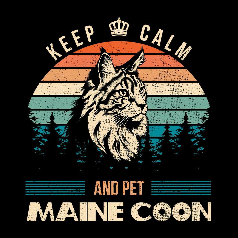 Jahrgang Maine Waschbär Katze T-Shirt Design vektor