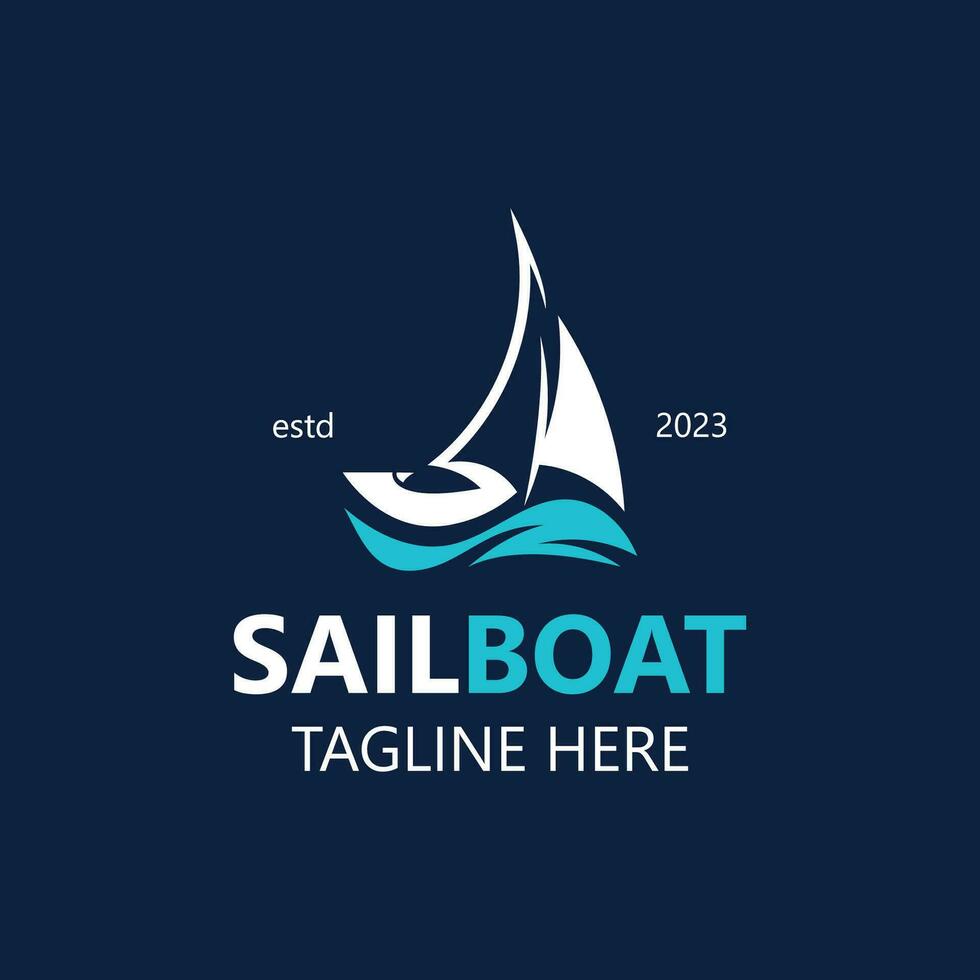 Segelboot Jahrgang Logo minimalistisch mit Welle, Reise Jacht oder Segeln Boot Vektor Design