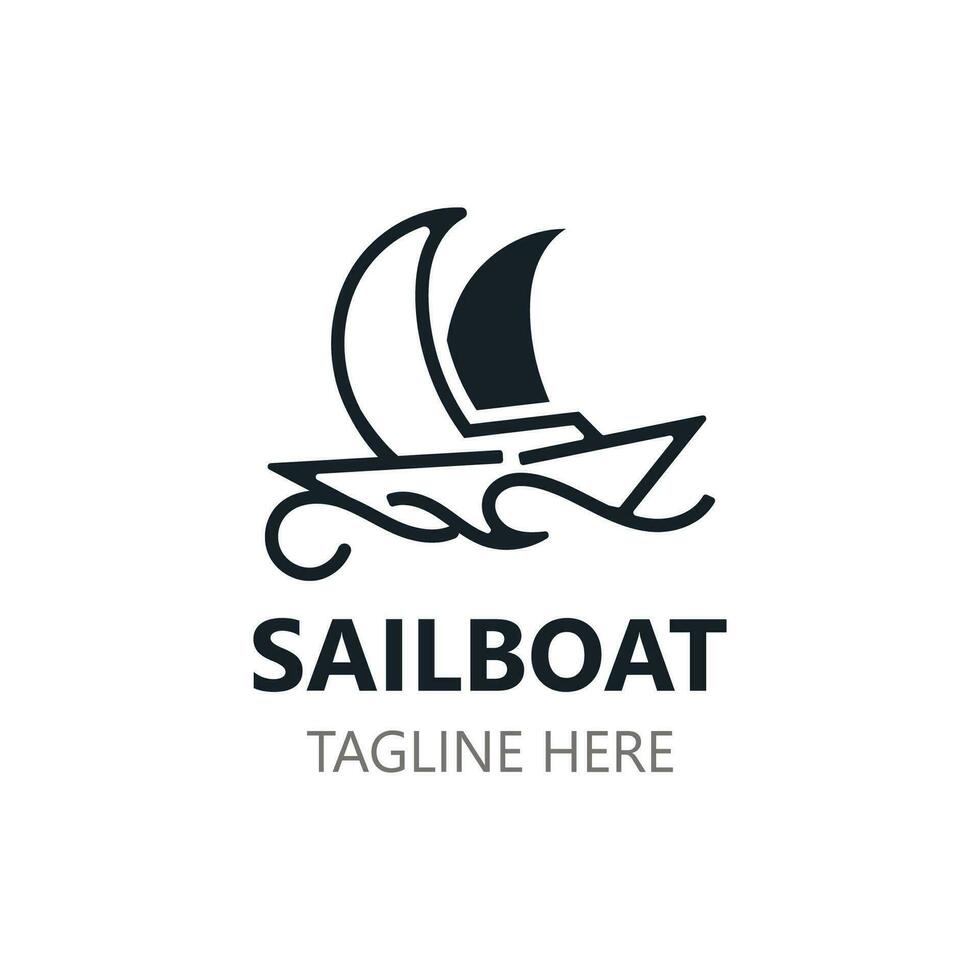 Segelboot Jahrgang Logo minimalistisch mit Welle, Reise Jacht oder Segeln Boot Vektor Design