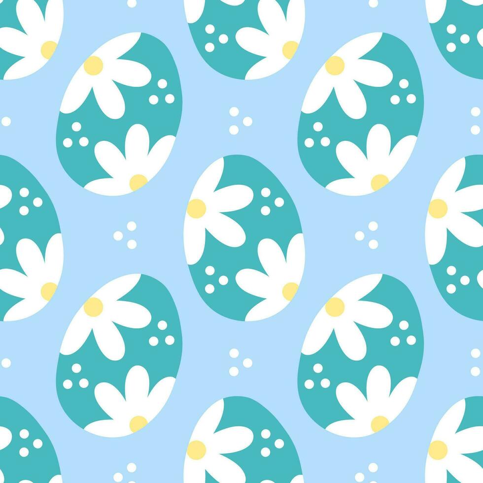 Muster nahtlos mit Blau Ostern Eier und Blumen Kamille. glücklich Ostern Urlaub Hintergrund. Frühling Muster Design zum Postkarte, Verpackung Papier, Textil, Hintergrund. vektor