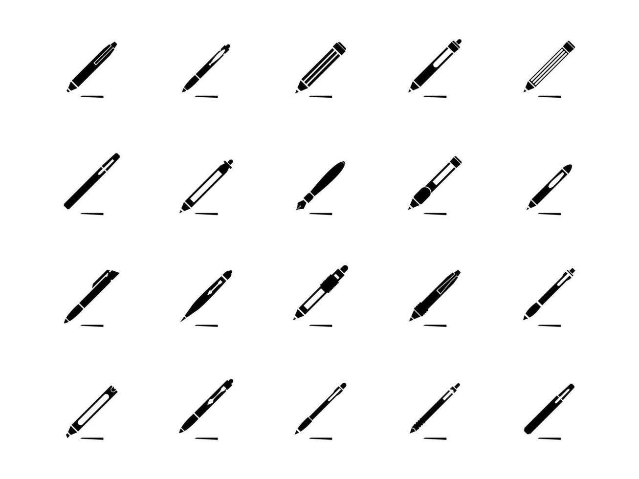 pennor och pennor isolerat. skrivning verktyg ikoner uppsättning vektor illustration.