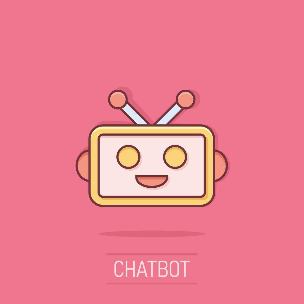 söt robot chatbot ikon i komisk stil. bot operatör vektor tecknad serie illustration piktogram. smart chatbot karaktär företag begrepp stänk effekt.