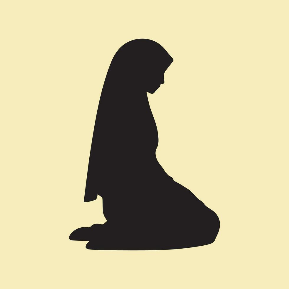 Vektor Illustration von ein Silhouette von ein Muslim Frau im Gebet Position.