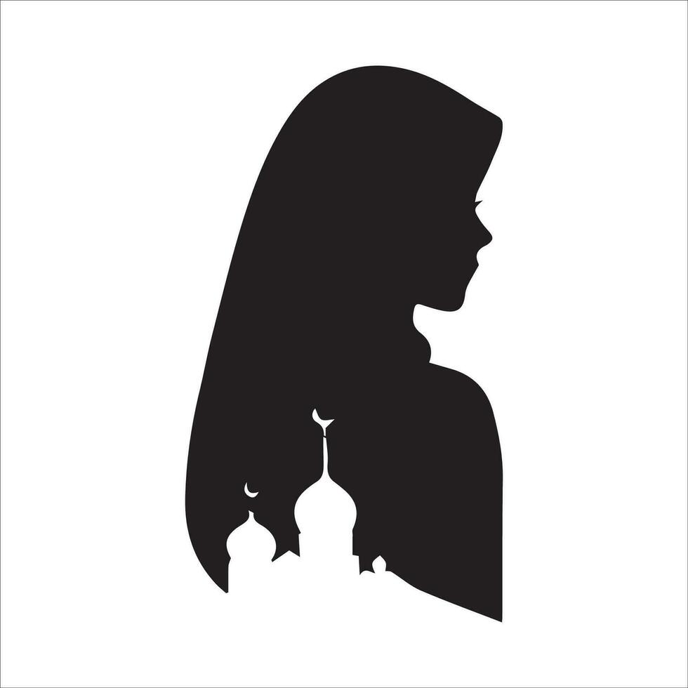 Silhouette von ein Frau mit ein Moschee. Vektor Illustration.