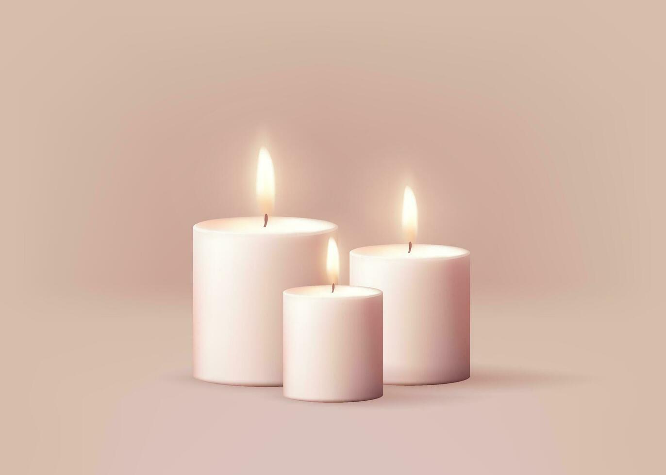 ein realistisch Vektor Illustration von ein hell Kerzen mit ein glühend Flamme, auf ein Pastell- Hintergrund perfekt zum Weihnachten oder romantisch Gelegenheiten. das Design fügt hinzu Wärme und festlich Erleuchtung. nicht ai.