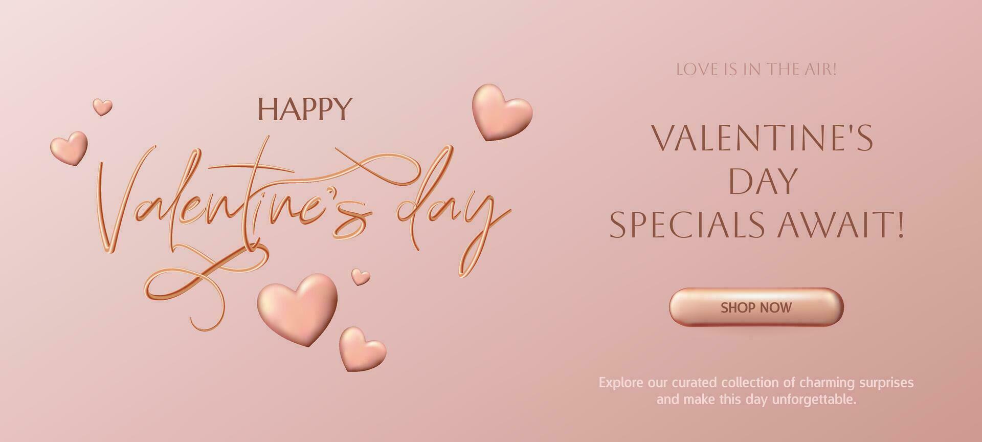 en rosa och guld hjärtans dag försäljning baner med hjärtan. de lyxig design är perfekt för kort, inbjudningar, och festlig dekorationer. idealisk för förmedla kärlek och firande. inte ai. vektor