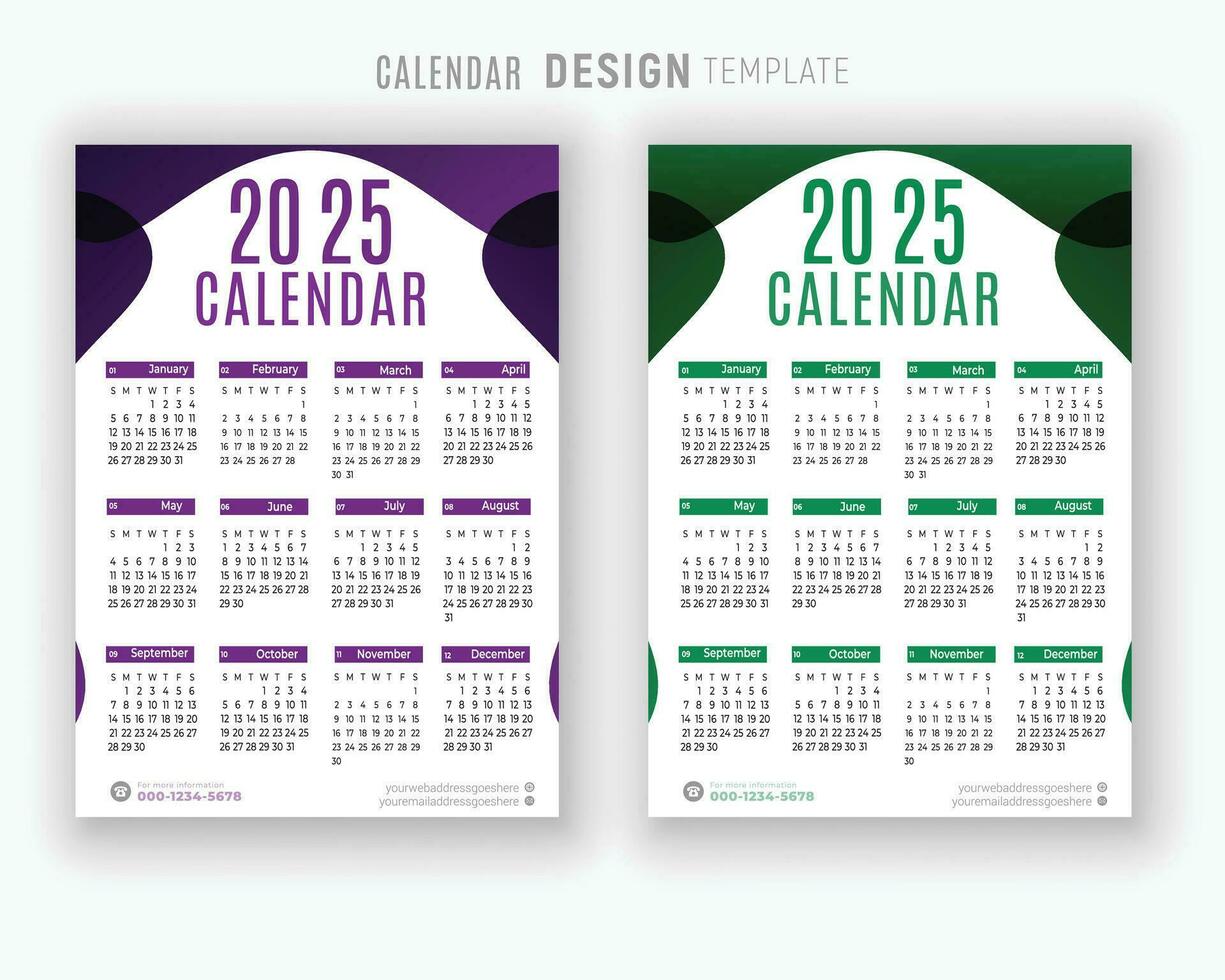 Vektor 2025 Kalender Design Vorlage zum glücklich Neu Jahr Planer