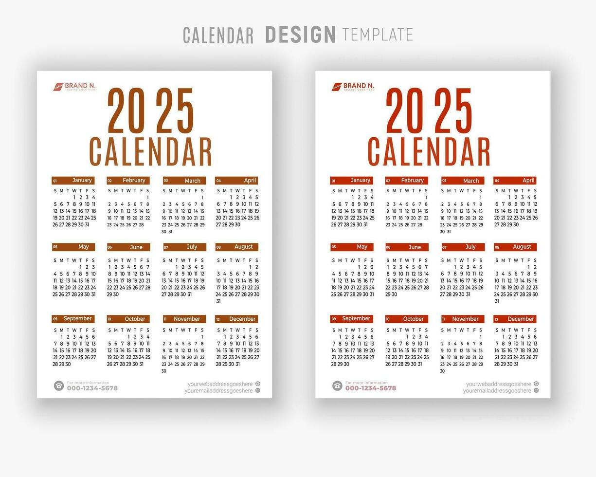 Vektor 2025 Kalender Design Vorlage zum glücklich Neu Jahr Planer