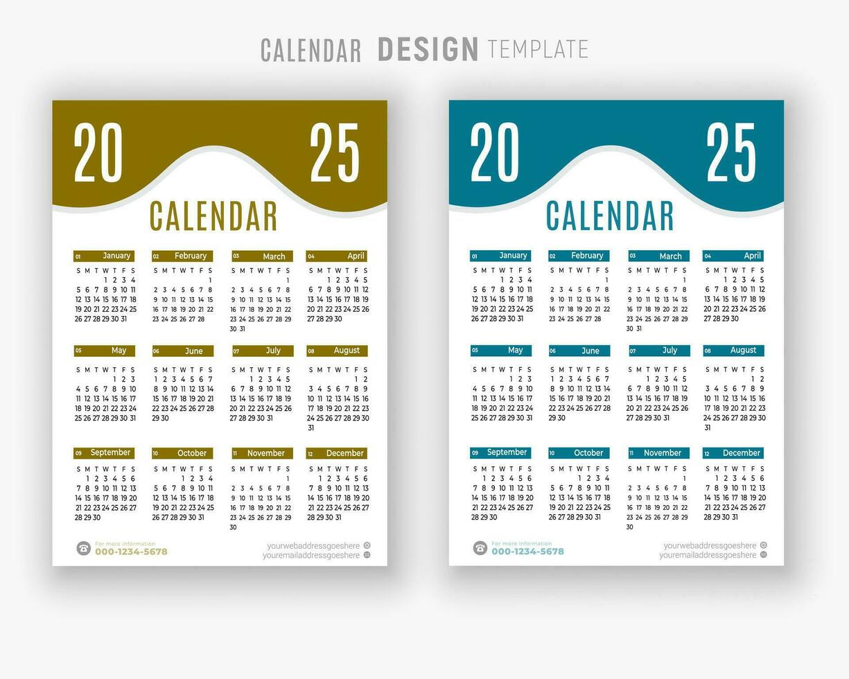 Vektor 2025 Kalender Design Vorlage zum glücklich Neu Jahr Planer