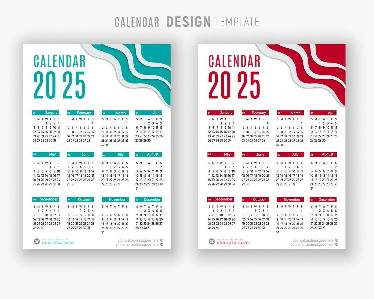 Vektor 2025 Kalender Design Vorlage zum glücklich Neu Jahr Planer