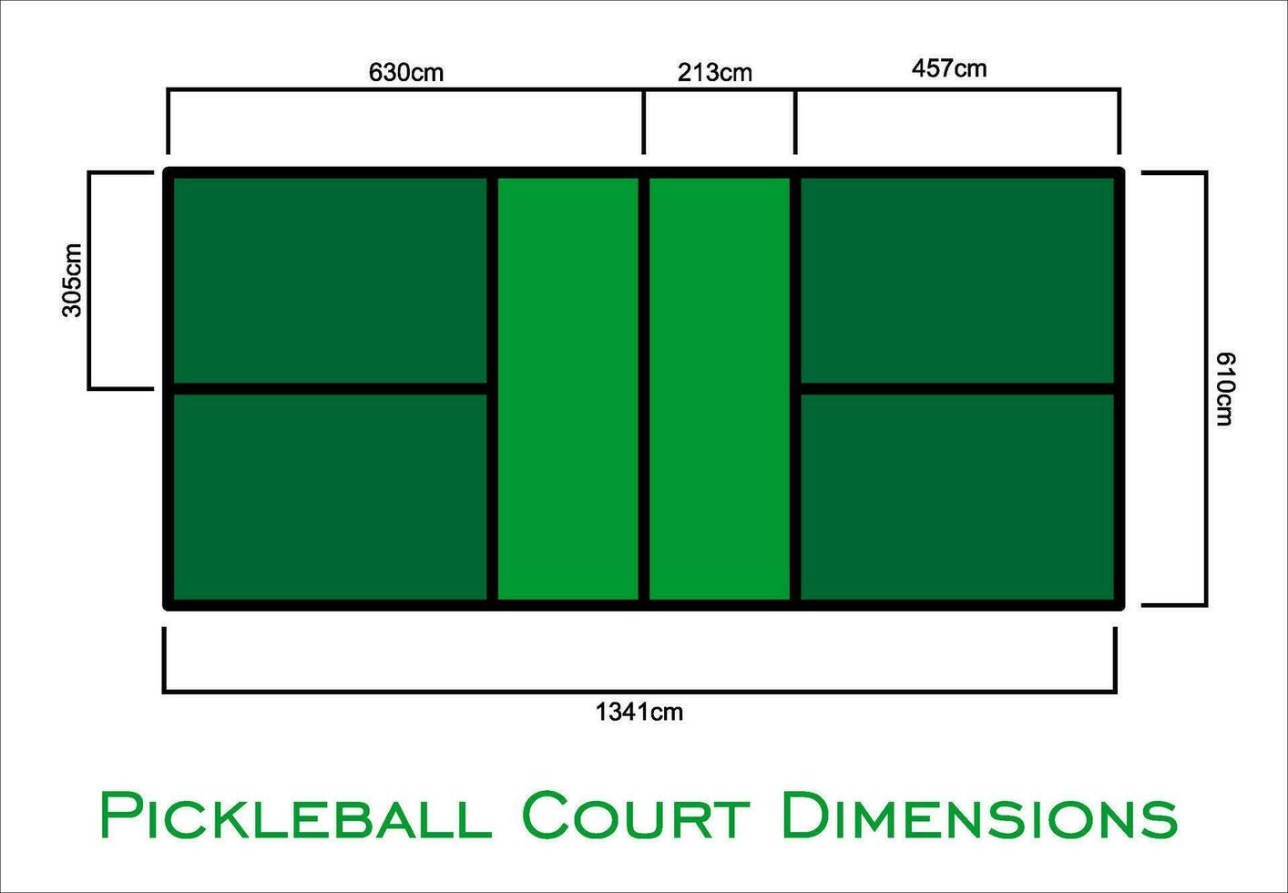 Universal- Pickleball Gericht Maße Größe Messungen im Zentimeter oben Aussicht vektor