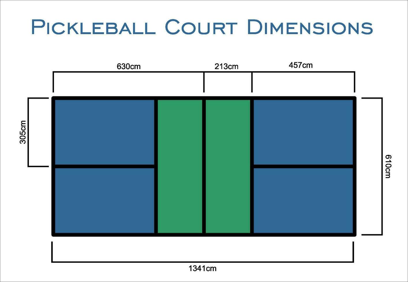 universell pickleball domstol mått storlek mätningar i centimeter topp se vektor