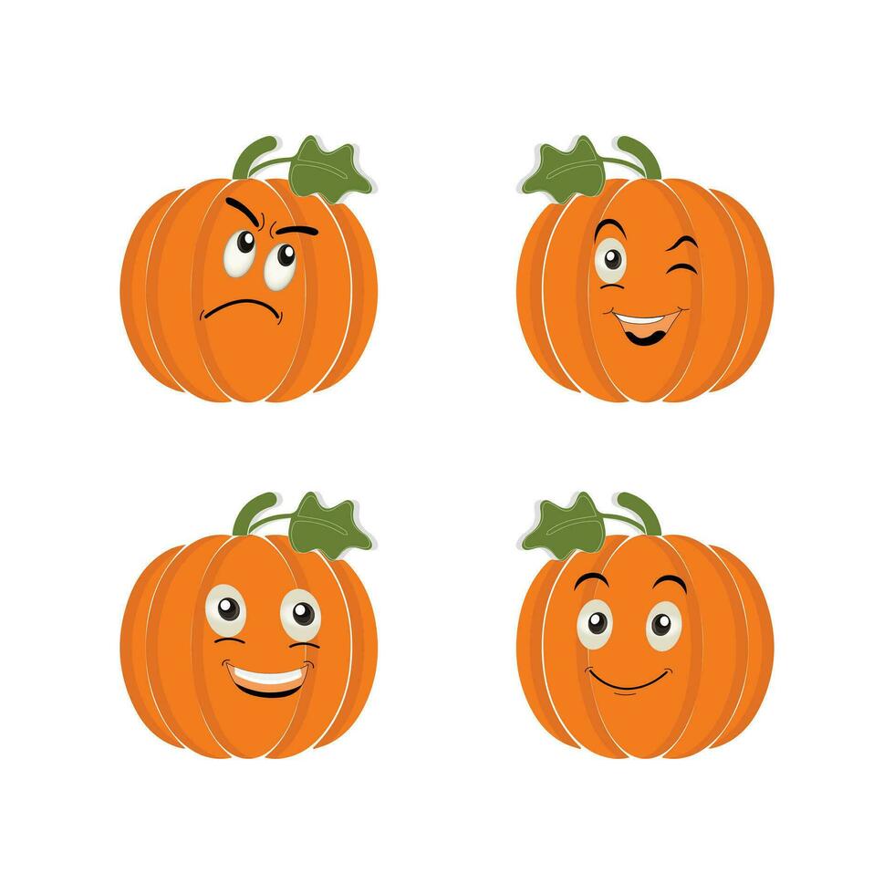 pumpor karaktär tecknad serie, halloween pumpa ikon vektor. platt design, halloween skrämmande pumpa med leende, Lycklig ansikte, olika uttryck. vektor