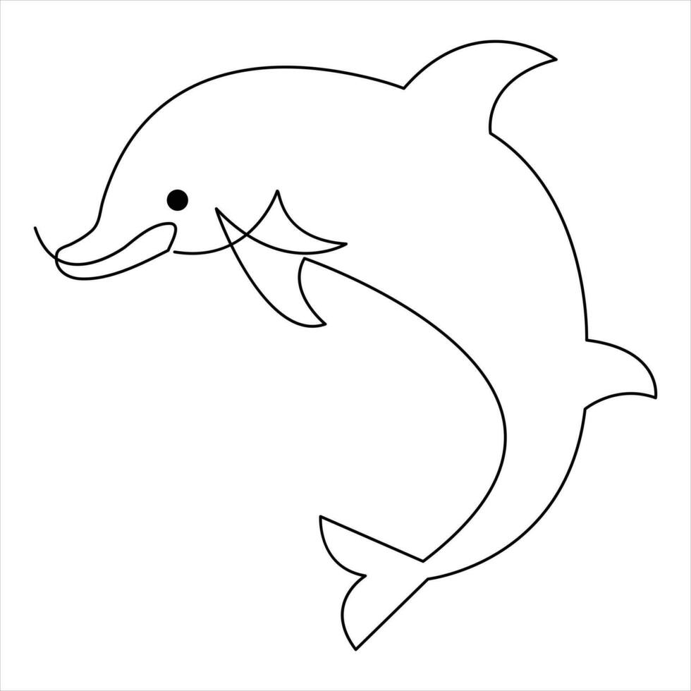 delfin fisk kontinuerlig ett linje konst teckning minimalistisk simning hand dragen översikt vektor illustration