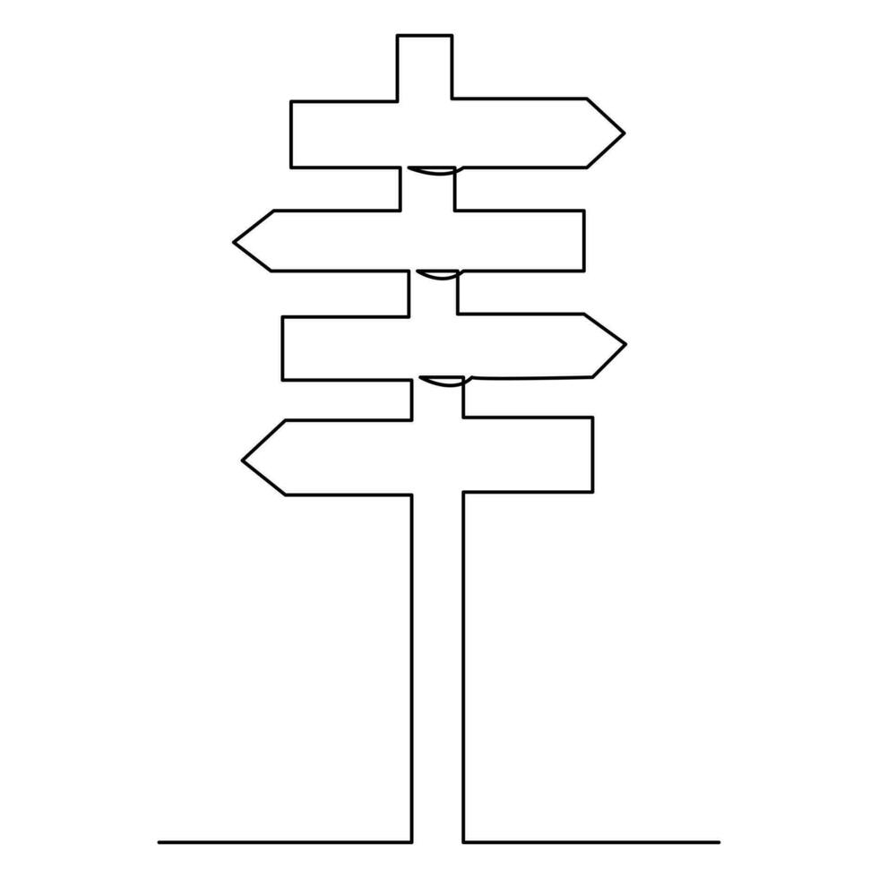 Straße Richtung kontinuierlich einer Linie Zeichnung von Wegweiser Pfeile zu das links und richtig Gliederung Vektor Illustration