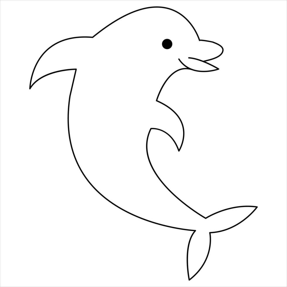 delfin fisk kontinuerlig ett linje konst teckning minimalistisk simning hand dragen översikt vektor illustration