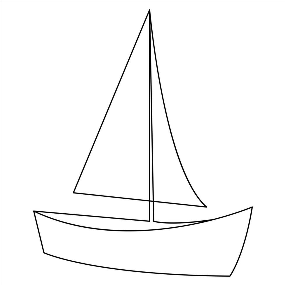enda linje konst teckning kontinuerlig på segelbåt ikon och översikt vektor konst minimalistisk design