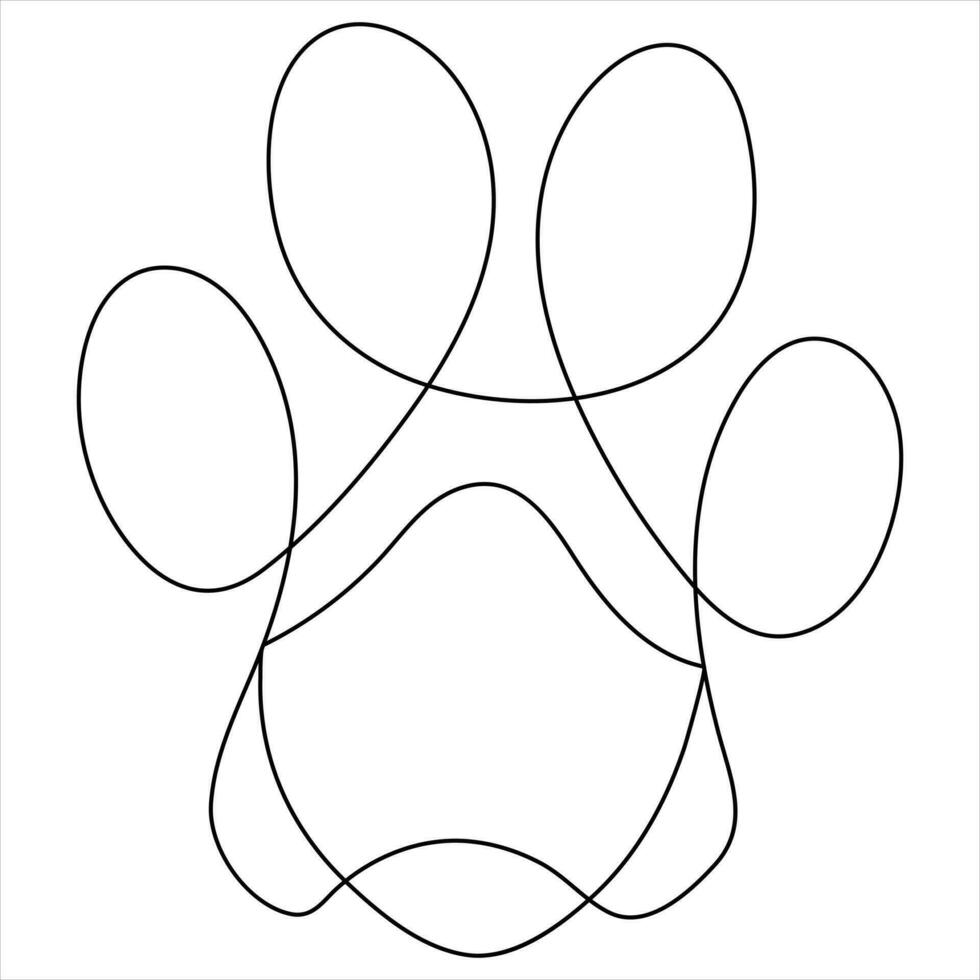 hund eller katt fot skriva ut illustration kontinuerlig enda linje konst teckning djur- Tass ikon översikt vektor