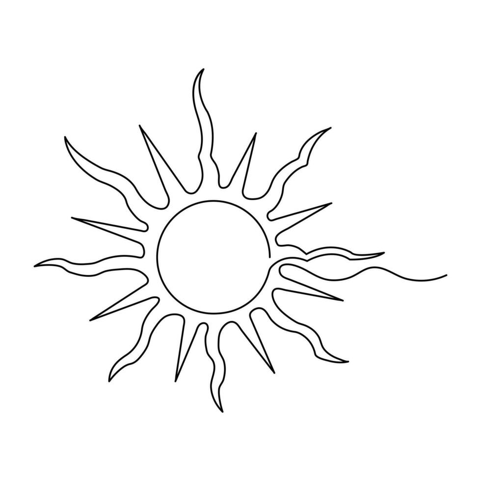 Sonne Sommer- kontinuierlich Single Linie Kunst Zeichnung Gliederung Vektor Illustration Sonnenaufgang Wetter Symbol