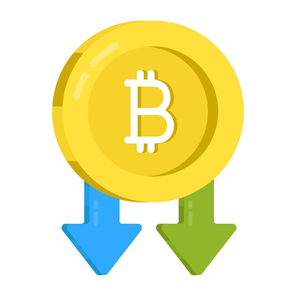 nedåt pilar med BTC symboliserar begrepp av bitcoin förlust vektor